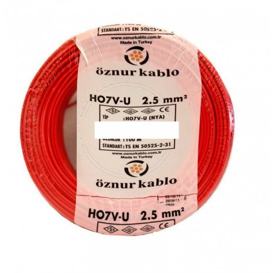 Öznur 2.5mm H07V-U NYA Kablo (Kırmızı)